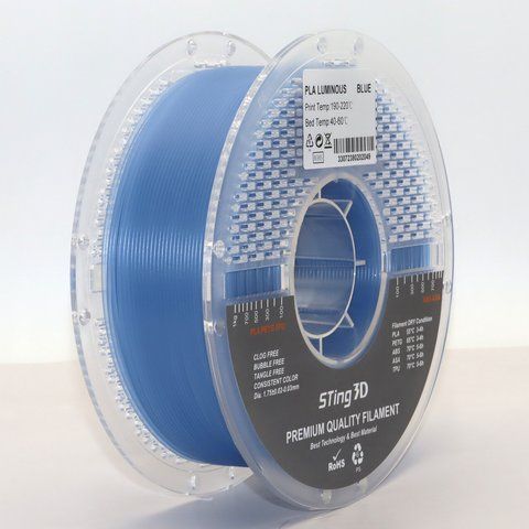 Пластик для 3d друку PLA Sting 3D Luminous Blue / Cиній, що світиться 9047 фото