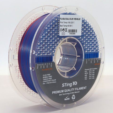Пластик для 3d друку PLA Sting 3D Silk Dual color Red+Blue / Шовк Красно-синий filament 1.75mm 1kg 9006 фото