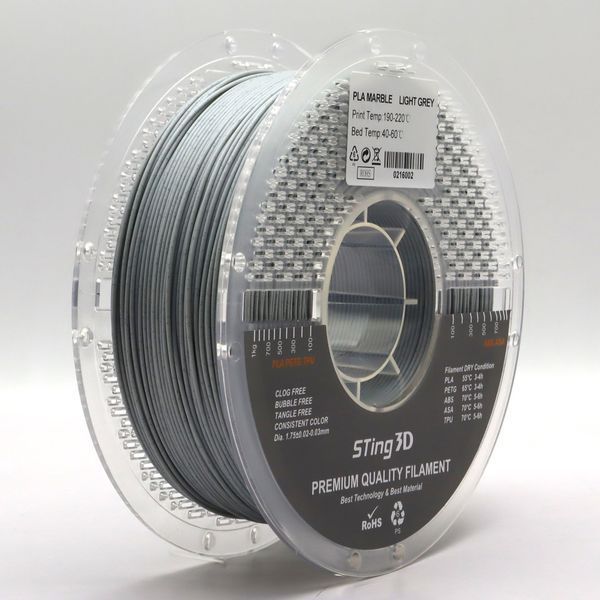 Пластик для 3d друку PLA Sting 3D Marble Light Grey /Мармур Світло-Сірий filament 1.75mm 1kg 9013 фото