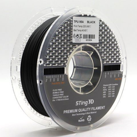Пластик для 3d друку TPU A95 Sting 3D Black/ Чорний1kg 9099 фото