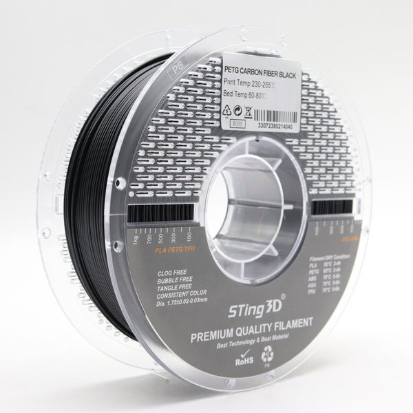 Пластик для 3d друку PETG Carbon Fiber Sting 3D Black/ ПЕТЖ з карбоном Чорний1kg 9101 фото
