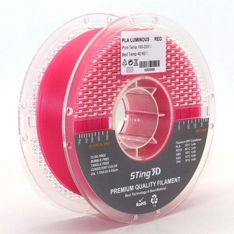 Пластик для 3d друку PLA Sting 3D Luminous Luminous Red / Червоний 1.75mm 1kg 9047 фото