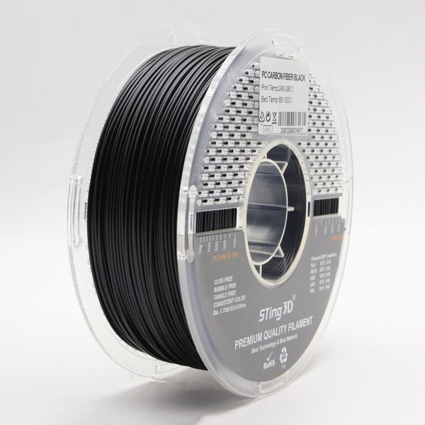 Пластик для 3d друку PС Carbon Fiber Sting 3D Black/ Полікарбонат з карбоном Чорний1kg 9102 фото