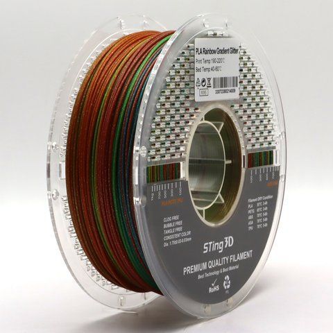 Пластик для 3d друку PLA Sting 3D Silk Rainbow Rainbow Gradient+Glitter/Градієнт+Блиск filament 1.75mm 1kg 9020 фото