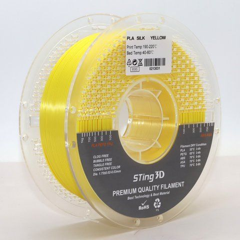 Пластик для 3d друку PLA Sting 3D Silk Yellow/ Шовк жовтий filament 1.75mm 1kg 9022 фото