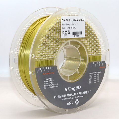 Пластик для 3d друку PLA Sting 3D Silk Cyan Gold / Шовкове яскраве золото filament 1.75mm 1kg 9022 фото