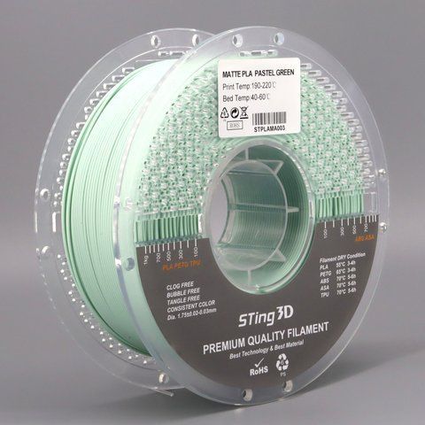 Пластик для 3d друку PLA Sting 3D Pastel Matte Green / Пастель матовый Зелений filament 1.75mm 1kg 9001 фото