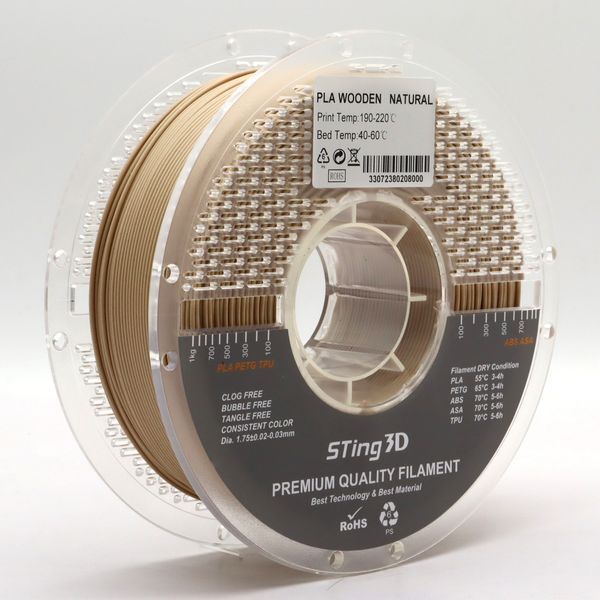 Пластик для 3d друку PLA Sting 3D Wooden Natural / Дерево натуральне filament 1.75mm 1kg 9040 фото