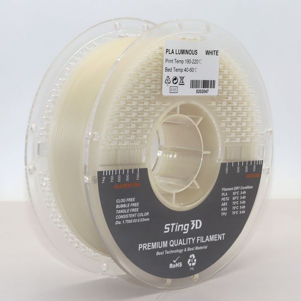 Пластик для 3d друку PLA Sting 3D Luminous White / Білий, що світиться 9047 фото