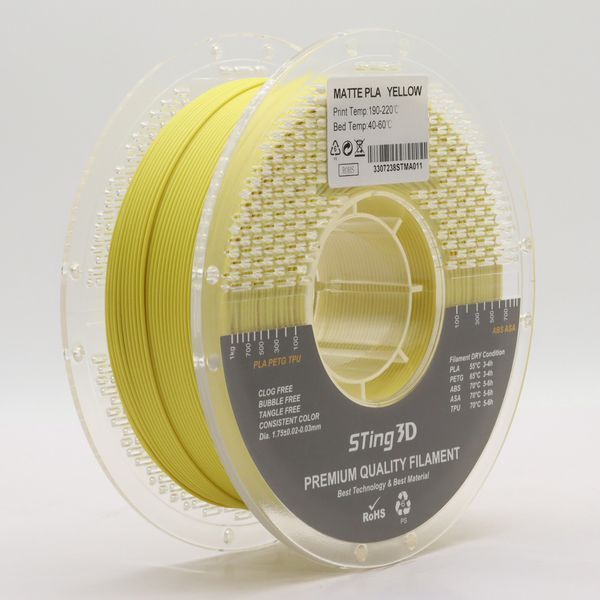 Пластик для 3d друку PLA Sting 3D Matte Yellow/Жовтий filament 1.75mm 1kg 9080 фото