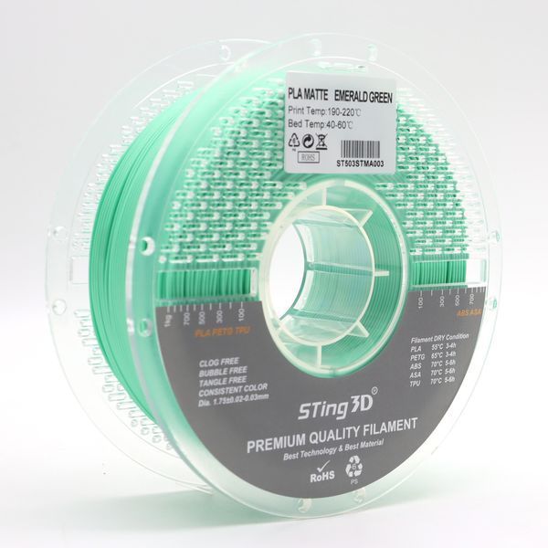 Пластик для 3d друку PLA Sting 3D Matte Emerald Green/Смарагдово-зелений filament 1.75mm 1kg 9080 фото
